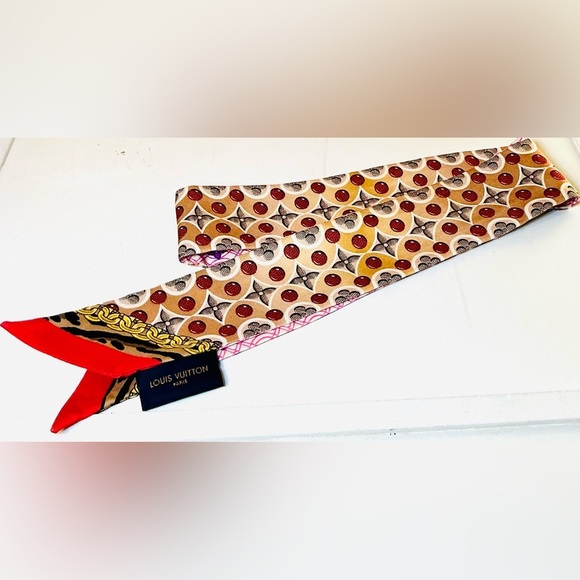 Louis Vuitton Bandeau BB Bubble Glam Pink Silk Scarf Muffler Authentic - Picture 9 of 13
